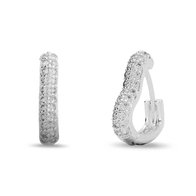 Brinco De Prata Leve Clic de Coração com Zircônias Cristal