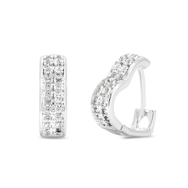 Brinco De Prata Leve Argola Clic Coração Com Zircônia Cristal