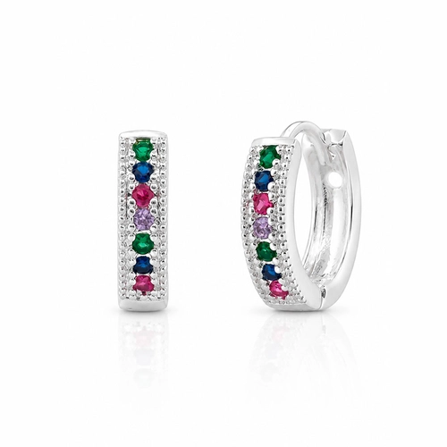 Brinco Argola Click com Fileira de Zircônias Coloridas