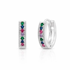 Brinco Argola Click com Fileira de Zircônias Coloridas
