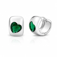 Brinco de Argola Click com Zircônia Coração Esmeralda