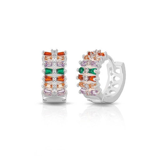 Brinco de Prata Leve Argola Click com Zircônias Coloridas