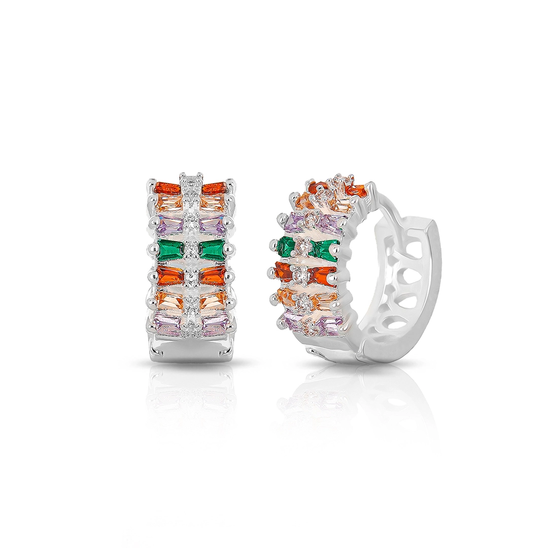 Brinco de Prata Leve Argola Click com Zircônias Coloridas