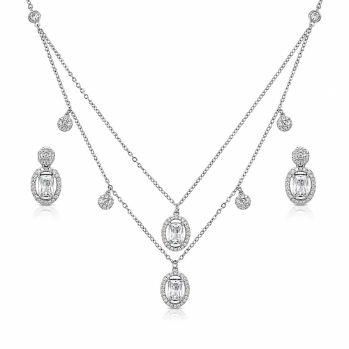 Gargantilha Dupla Blend Collection e Brincos com Zircônias Cristal