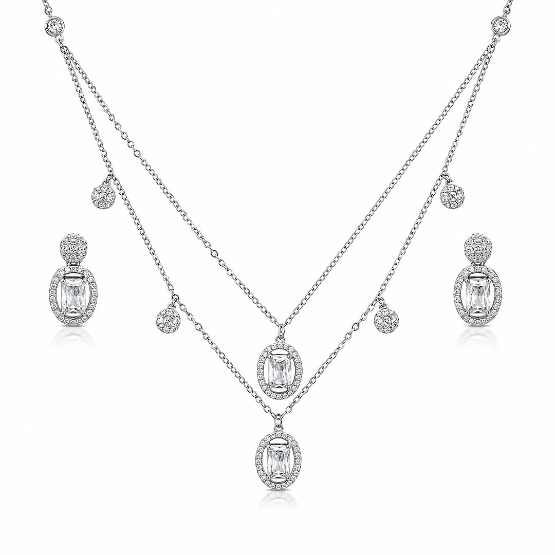 Gargantilha Dupla Blend Collection e Brincos com Zircônias Cristal