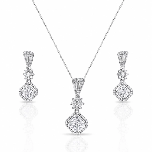 Gargantilha Blend Collection Com Brincos De Zircônia Cristal Quadrada