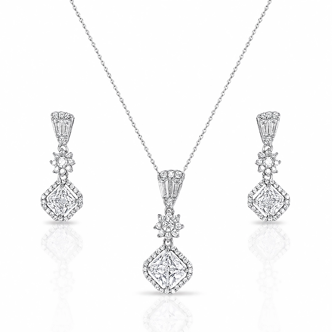 Gargantilha Blend Collection Com Brincos De Zircônia Cristal Quadrada
