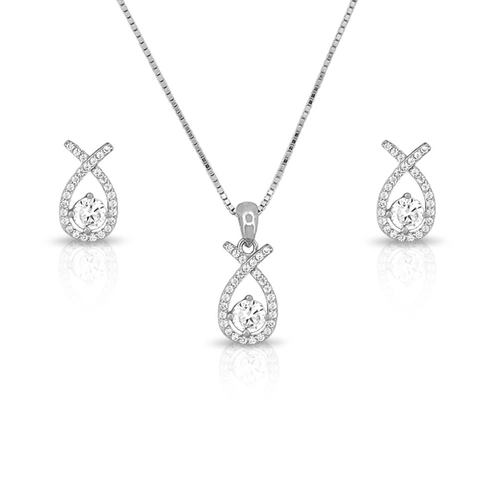 Gargantilha de Prata com Brincos Vazados de Zircônias Cristal
