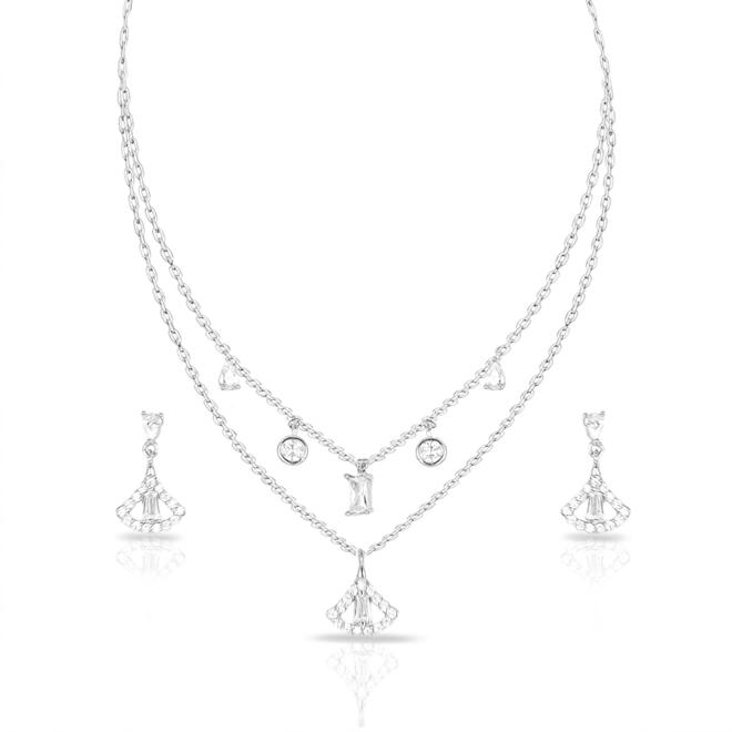 Colar Blend Collection Duplo e Brincos Com Zircônias Cristal