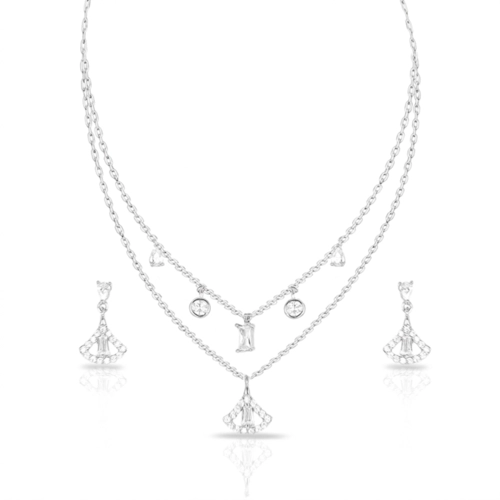 Colar Blend Collection Duplo e Brincos Com Zircônias Cristal