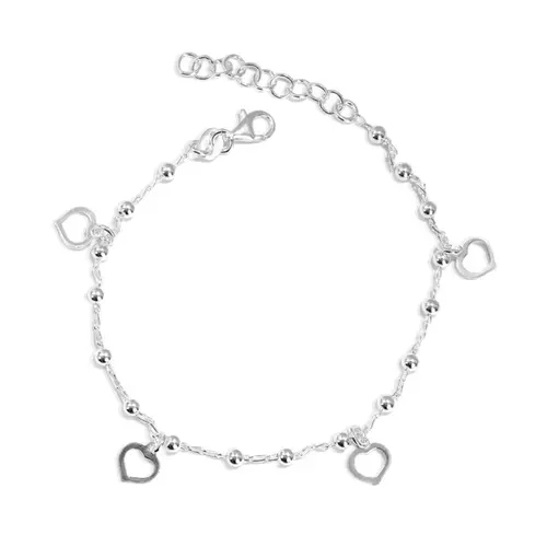 Pulseira de Prata com Esferas Espelhadas e Corações Vazados