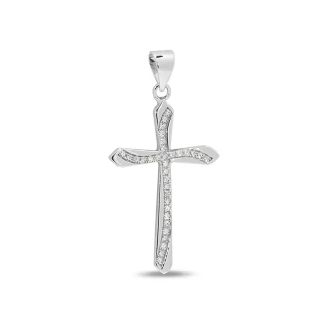 Pingente de Prata Cruz Espelhada com Zircônia Cristal