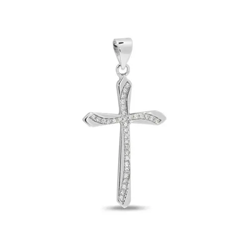 Pingente de Prata Cruz Espelhada com Zircônia Cristal