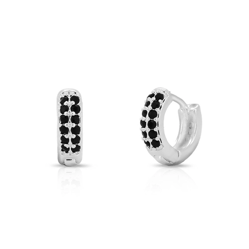 Brinco De Prata Leve Argola Click com Zircônia Ônix P
