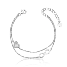 Pulseira Dupla Símbolo do Infinito e Coração Cravejado com Zircônias Cristal