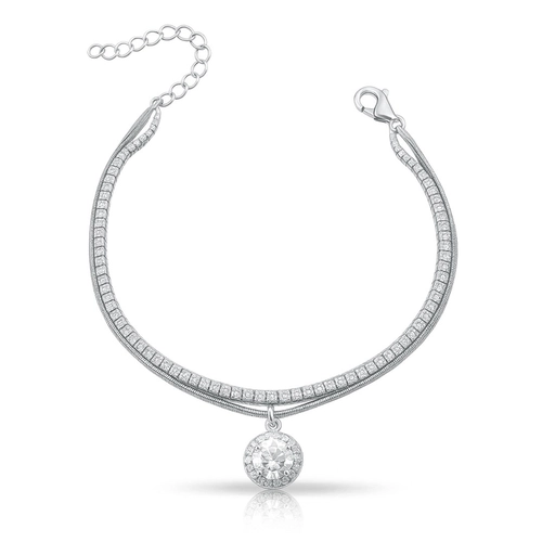 Pulseira em Prata Dupla com Riviera e Zircônias Cristal