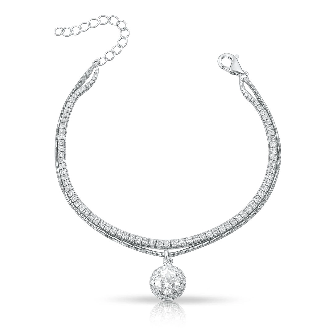 Pulseira em Prata Dupla com Riviera e Zircônias Cristal