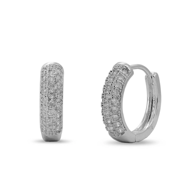 Brinco De Prata Leve Argola Clic com Zircônia Cristal