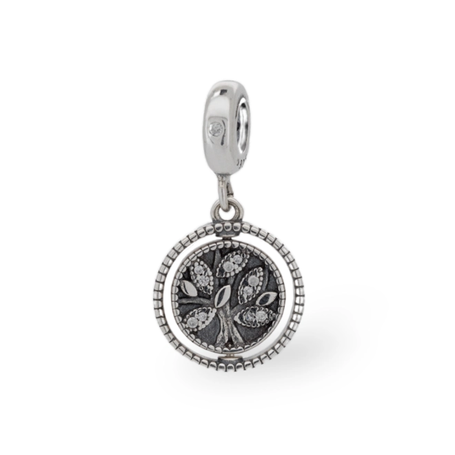 Berloque de Prata com Árvore da Vida Envelhecida e Zircônia Cristal