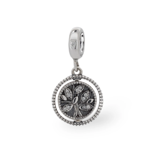 Berloque de Prata com Árvore da Vida Envelhecida e Zircônia Cristal