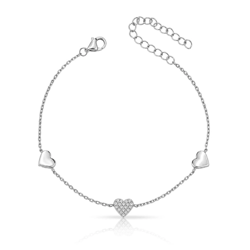 Pulseira Corações Espelhados e Zircônias Cristal