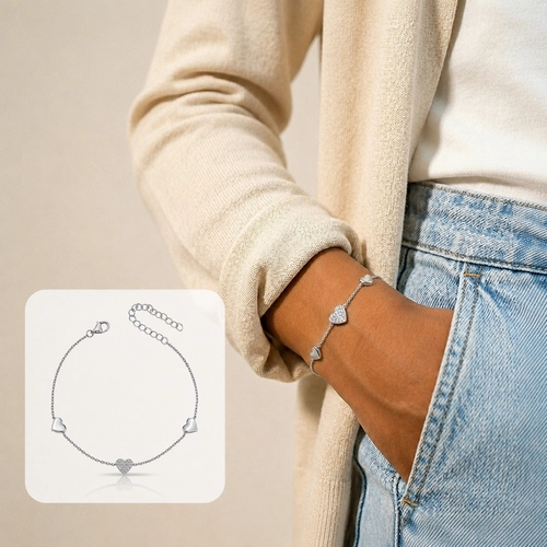 Pulseira Corações Espelhados e Zircônias Cristal
