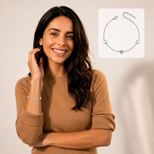 Pulseira Corações Espelhados e Zircônias Cristal