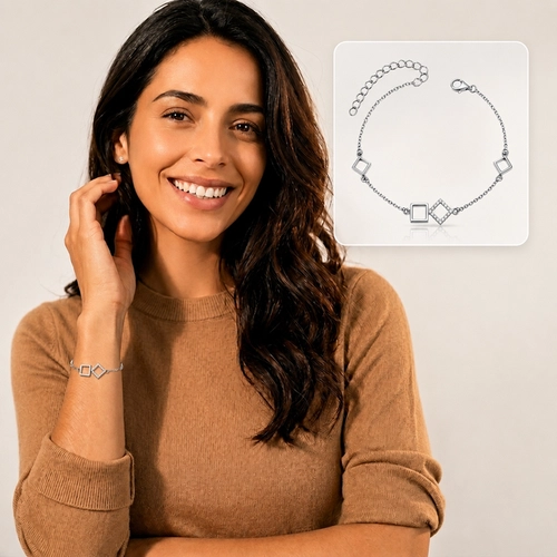 Pulseira Losangos e Quadrado Espelhado com Zircônias Cristal