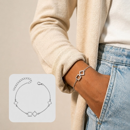 Pulseira Losangos e Quadrado Espelhado com Zircônias Cristal