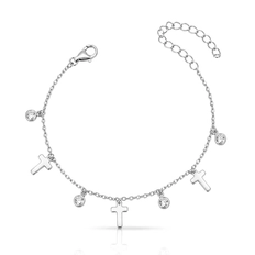 Pulseira com Pingentes de Cruz Espelhada e Zircônias Redondas