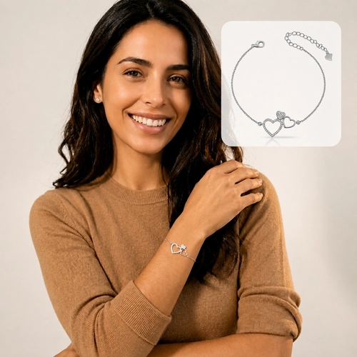 Pulseira Coração Triplo com Zircônias Cristal