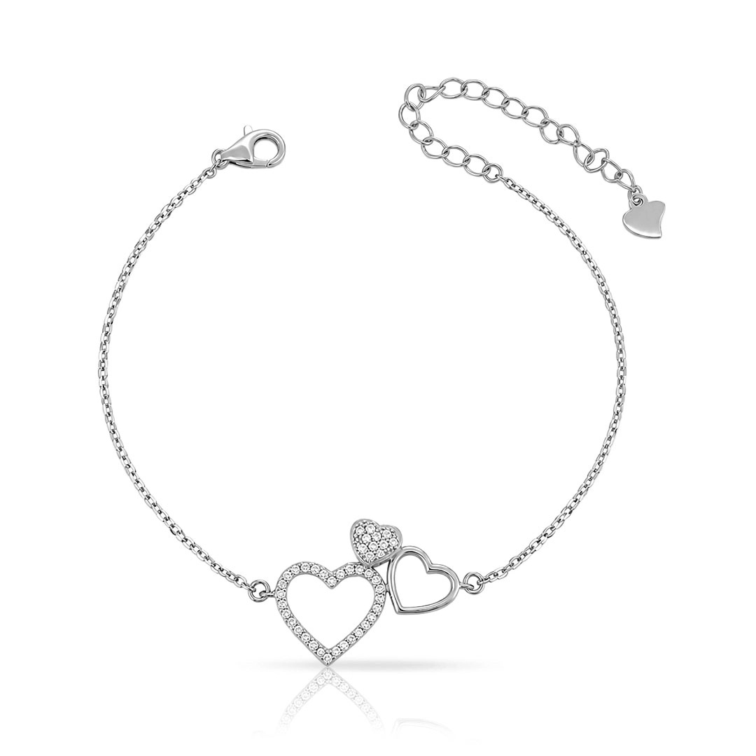 Pulseira Coração Triplo com Zircônias Cristal