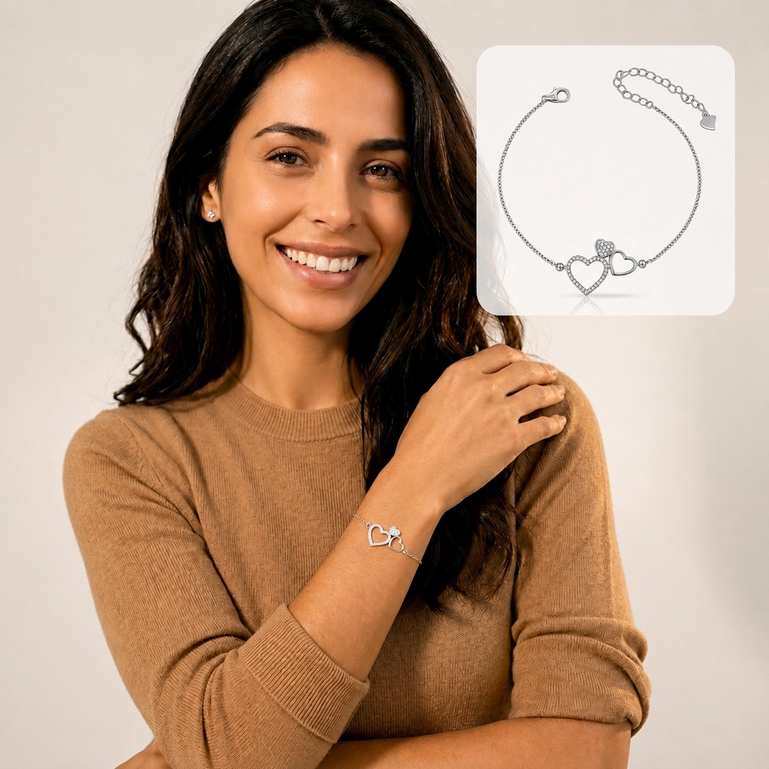 Pulseira Coração Triplo com Zircônias Cristal