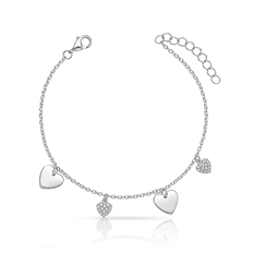 Pulseira com Pingentes de Corações Espelhados e Zircônias Cristal