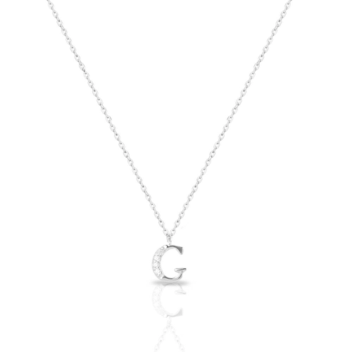 Gargantilha de Prata com Pingente de Letra G e Zircônias Cristal