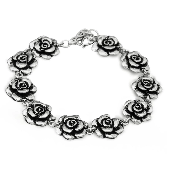 Pulseira de Prata Estilo Bali Flores Envelhecidas