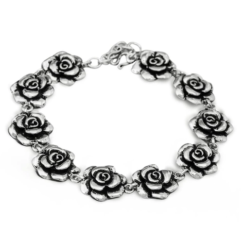 Pulseira de Prata Estilo Bali Flores Envelhecidas