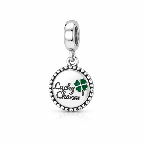 Berloque Envelhecido Lucky Charm e Trevo Verde Esmaltado