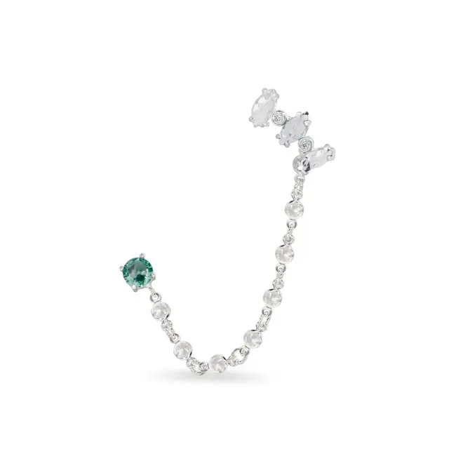 Brinco Ear Cuff Com Zircônia Cristal e Zircônia Verde Paraíba