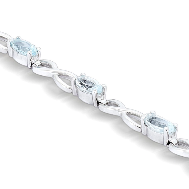 Pulseira de Prata 925 Trabalhada com Pedra Natural Topázio Celeste