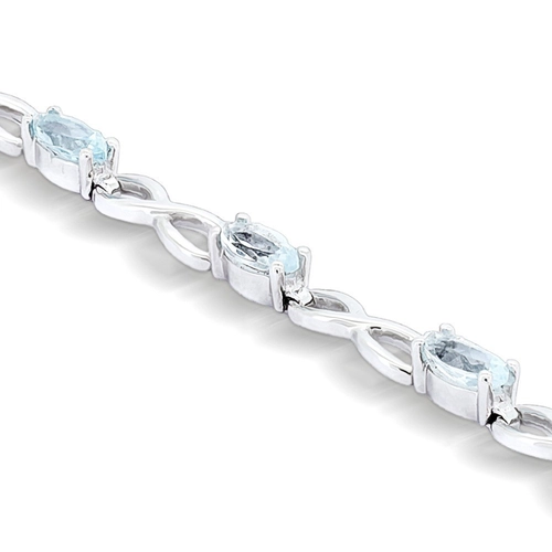 Pulseira de Prata 925 Trabalhada com Pedra Natural Topázio Celeste