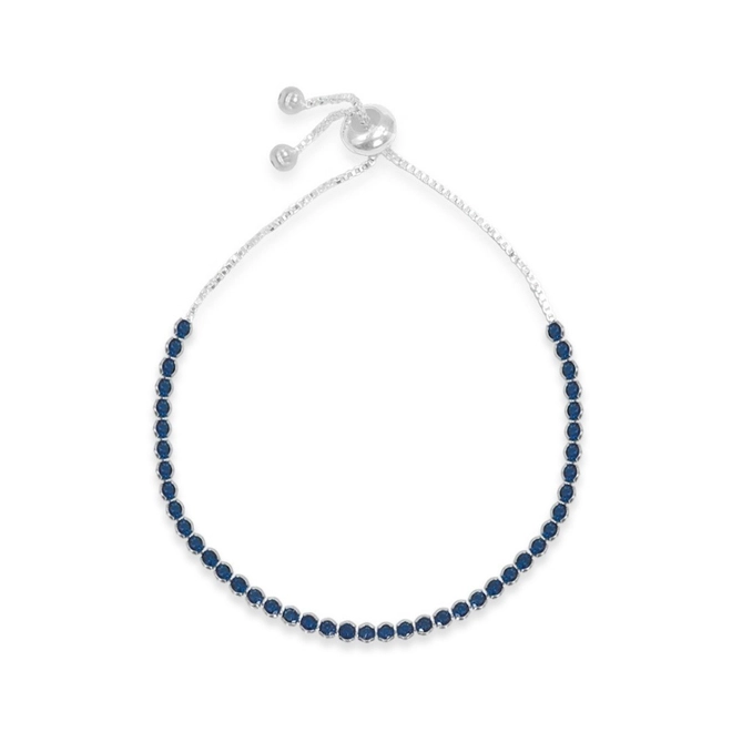 Pulseira de Prata Riviéra com Zircônia Safira e Fecho Regulável