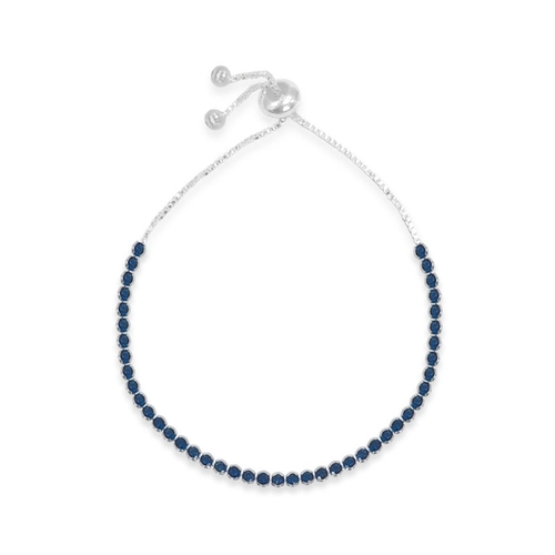 Pulseira de Prata Riviéra com Zircônia Safira e Fecho Regulável