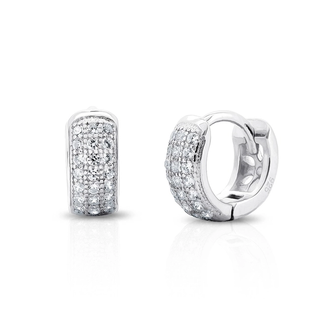 Brinco De Prata Argola Clic com Zircônia Cristal P