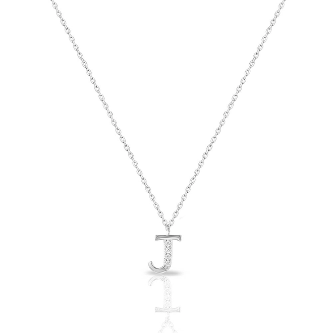 Gargantilha de Prata com Pingente de Letra J e Zircônias Cristal