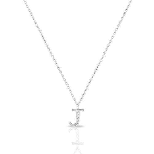 Gargantilha de Prata com Pingente de Letra J e Zircônias Cristal