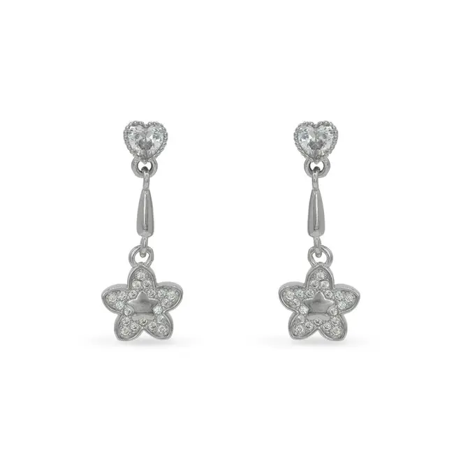 Brinco Balanço Flor com Zircônias Cristal