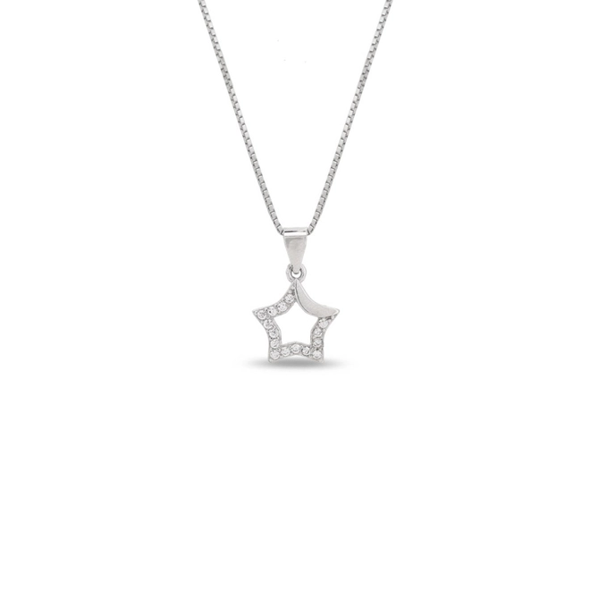 Gargantilha de Prata com Pingente de Estrela e Zircônias Cristal