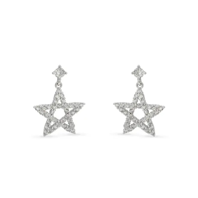 Brinco Balanço de Estrela Vazada com Zircônias Cristal