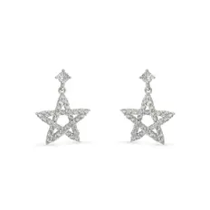Brinco Balanço de Estrela Vazada com Zircônias Cristal